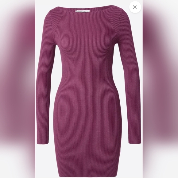 Abercrombie & Fitch Long-Sleeve Slash Mini Sweater Dress XL BURGUNDY PURPLE - Picture 3 of 10